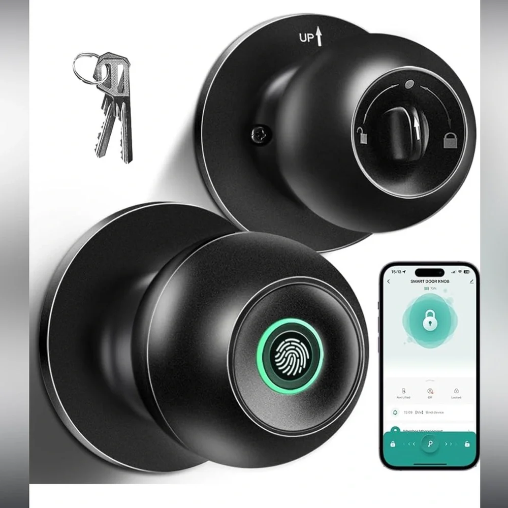 NIB KLLOQUE Black K10 Smart Fingerprint Door Knob Keyless Thumbprint Entry $54! - Picture 1 of 12